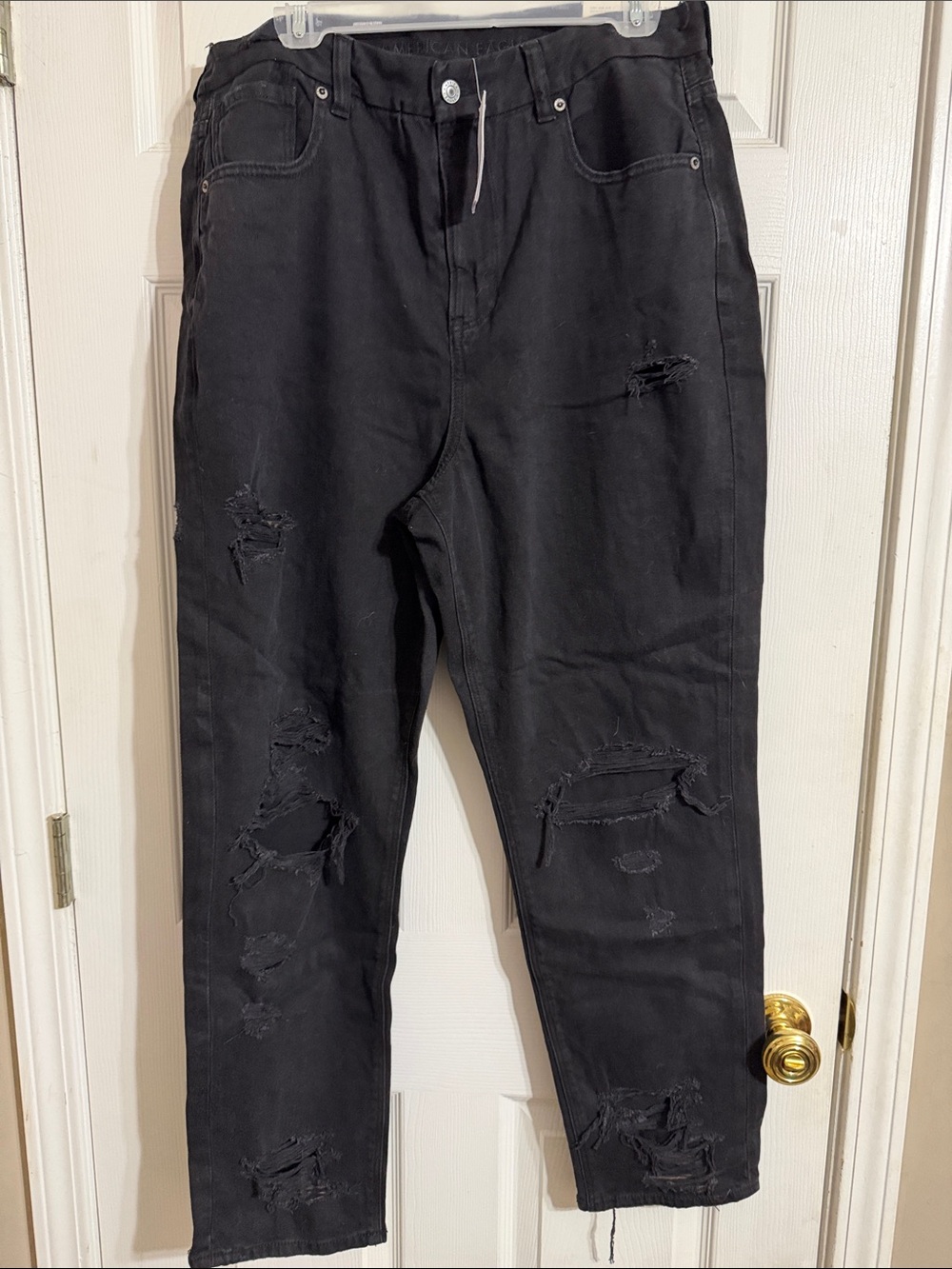 American Eagle Outfitters Black Distressed Curvy Mom Jean